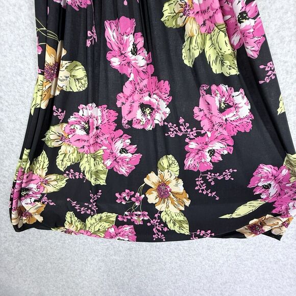 Womens Dress Sz Med Twisted Cross Back Halter Knee Length Pink Green Floral - Picture 3 of 8